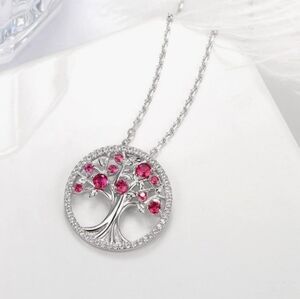 NWT $120 Sterling Silver Tree of Life Ruby Pendant Necklace, 18-20"